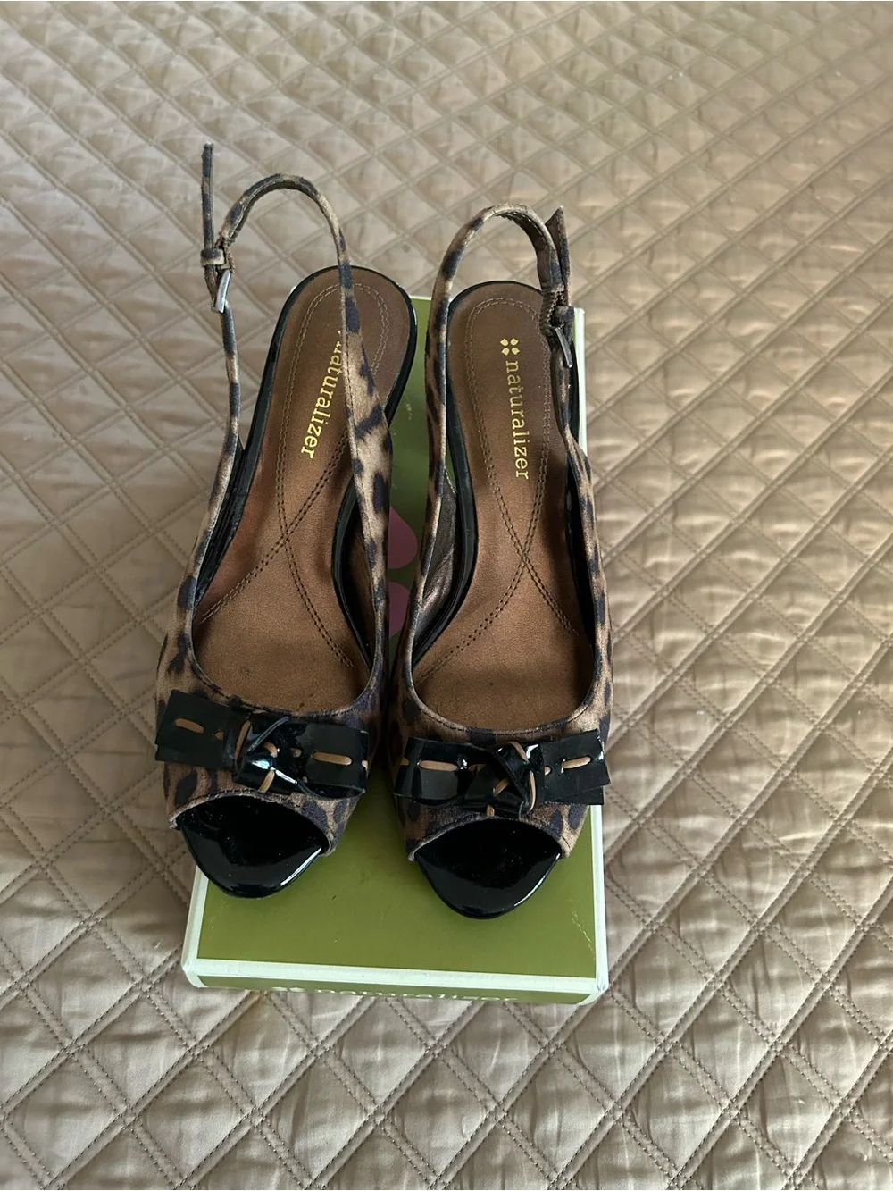 Naturalizer Leopard-Print Slingback Peep-Toe Heels - Brown/Black
